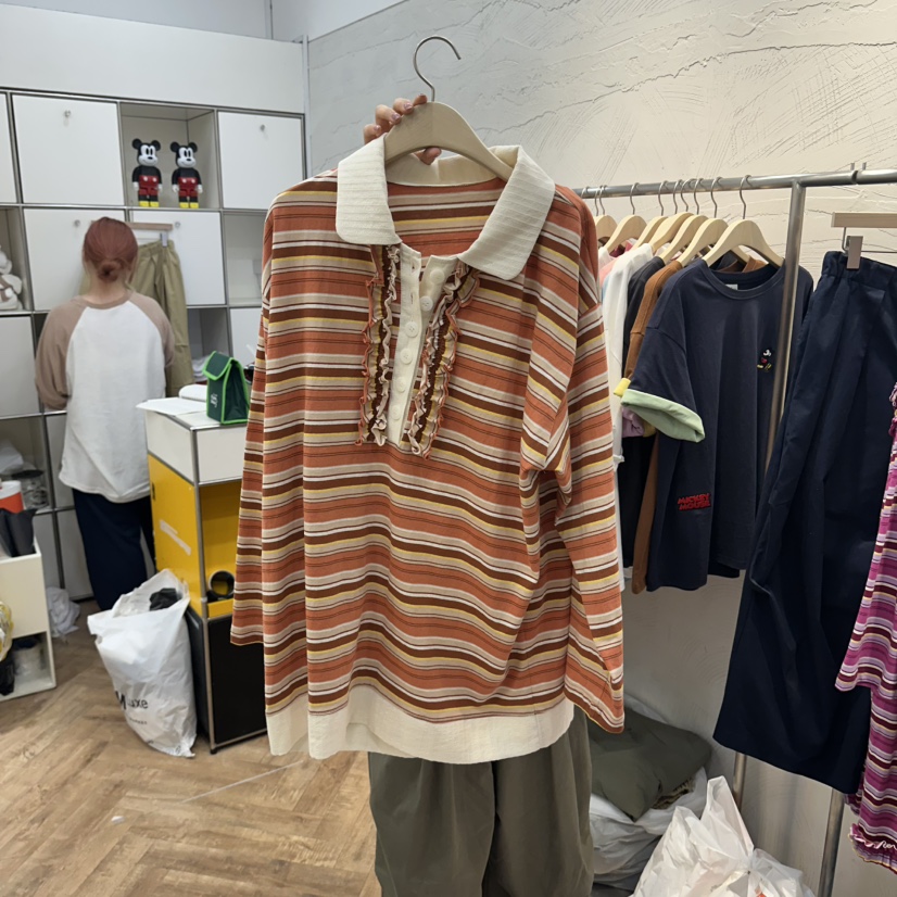 DE LINE韓國代購女士新品時尚人氣職業熱賣26春夏長袖T恤DE LINE長袖T恤圖色2