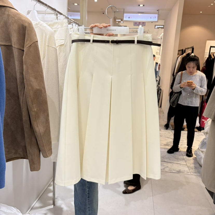 WOOD SAGE東大門代購女士新品休閑半身裙中短裙包含腰帶褶皺WOOD SAGE半身裙/中短裙圖色2