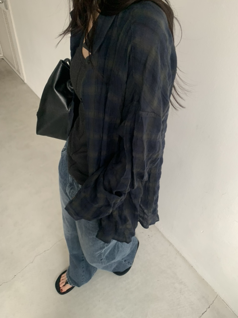 LE AVE韓國代購女士新款人氣26春夏推薦襯衫蕾絲衫復古格紋LE AVE襯衫/蕾絲衫