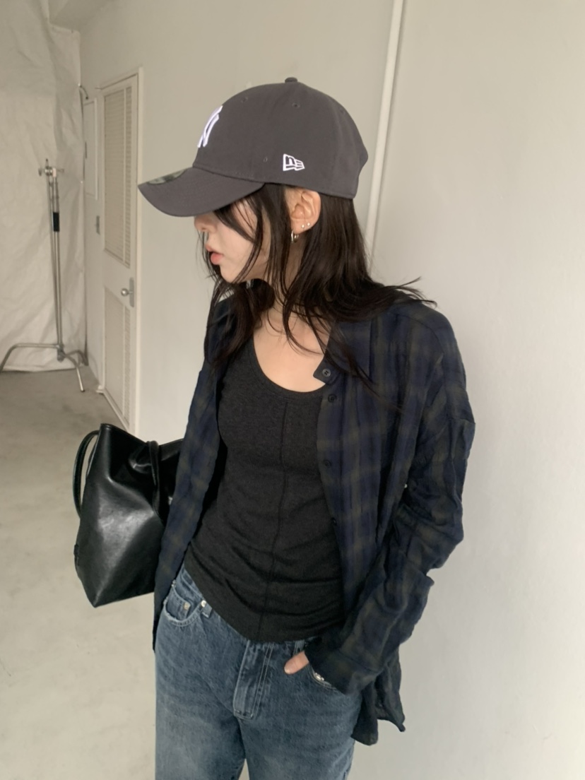 LE AVE韓國代購女士新款人氣26春夏推薦襯衫蕾絲衫復古格紋LE AVE襯衫/蕾絲衫