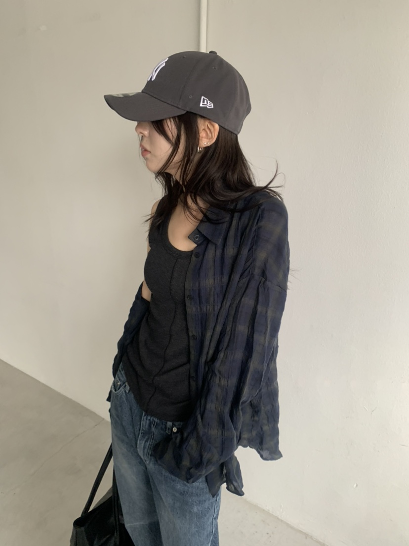 LE AVE韓國代購女士新款人氣26春夏推薦襯衫蕾絲衫復古格紋LE AVE襯衫/蕾絲衫