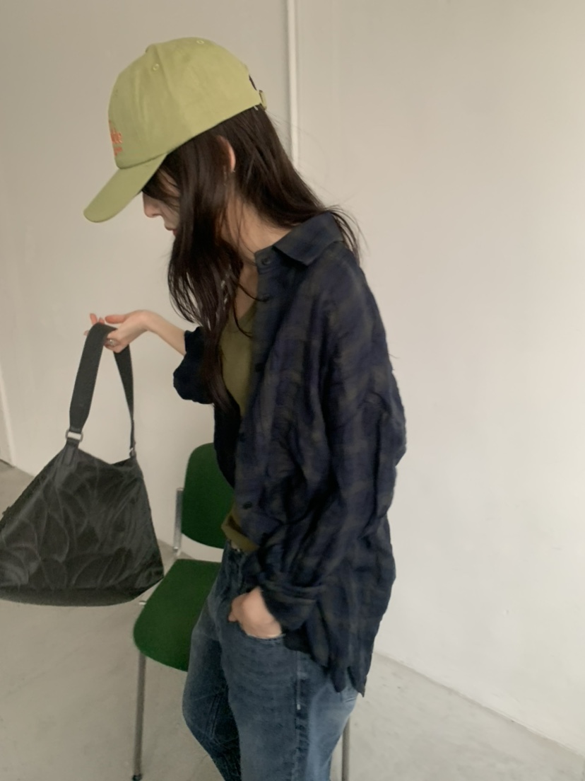 LE AVE韓國代購女士新款人氣26春夏推薦襯衫蕾絲衫復古格紋LE AVE襯衫/蕾絲衫
