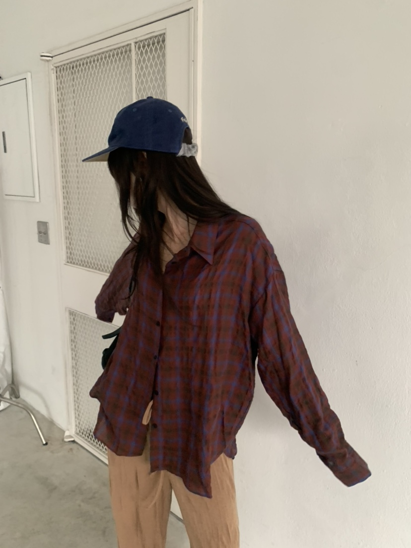 LE AVE韓國代購女士新款人氣26春夏推薦襯衫蕾絲衫復古格紋LE AVE襯衫/蕾絲衫