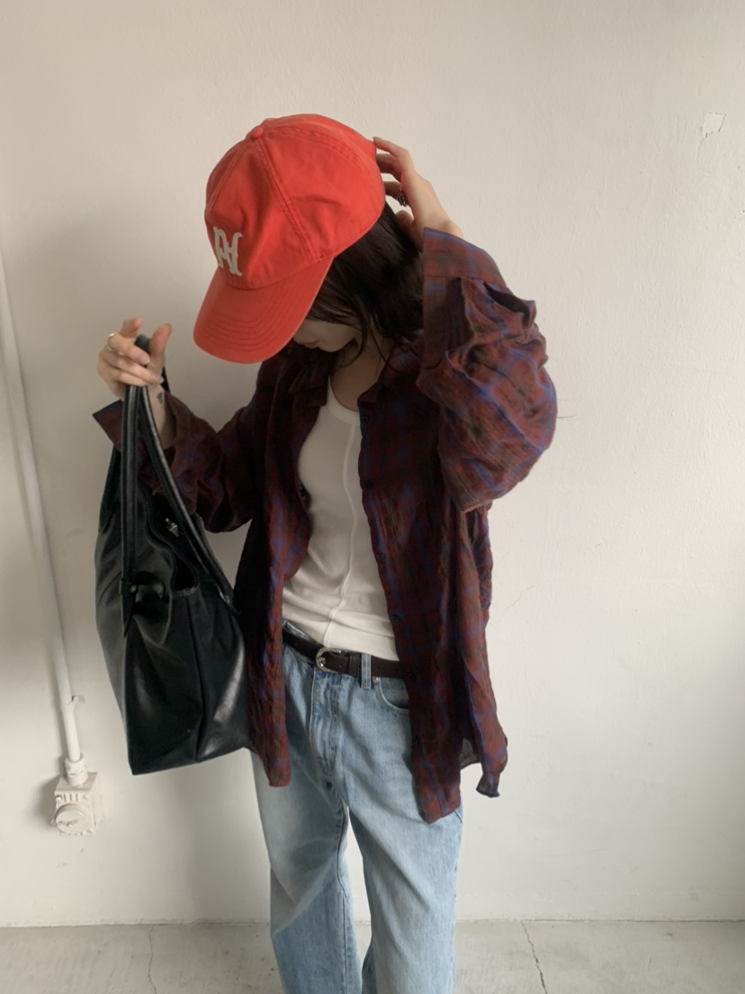 LE AVE韓國代購女士新款人氣26春夏推薦襯衫蕾絲衫復古格紋LE AVE襯衫/蕾絲衫