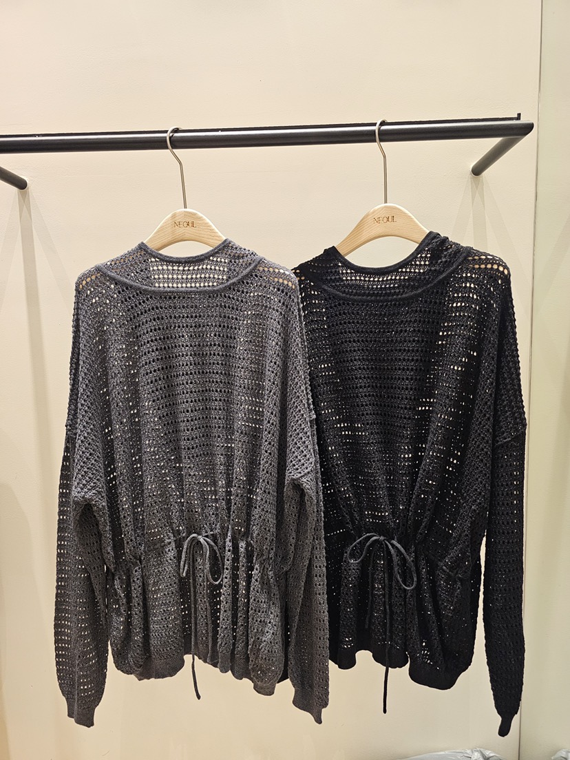 NEOUL東大門實拍女士新品熱賣時尚26春夏針織衫連帽針織衫NEOUL/ahin雙領標簽針織衫