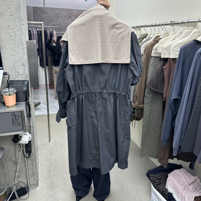 AMOEBA韓國代購女士新款真品人氣推薦時尚休閑熱賣長款風衣AMOEBA長款風衣