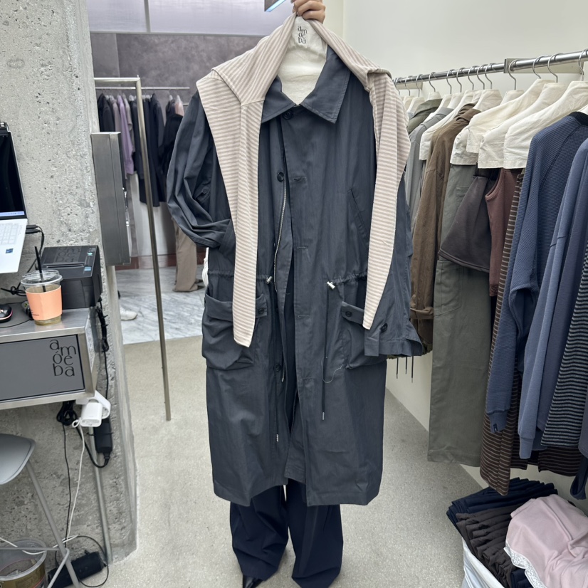 AMOEBA韓國代購女士新款真品人氣推薦時尚休閑熱賣長款風衣AMOEBA長款風衣圖色2