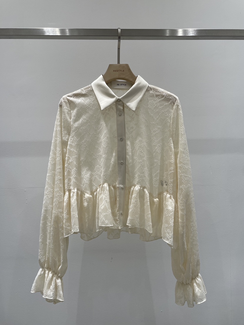 RE STYLE-Q韓國代購女士新品時尚26春夏人氣襯衫蕾絲衫RE STYLE襯衫/蕾絲衫圖色1