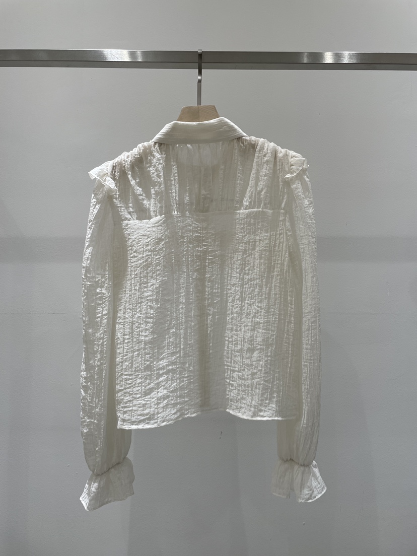 RE STYLE-Q韓國代購26秋冬新品真品襯衫蕾絲衫荷葉邊天絲RE STYLE襯衫/蕾絲衫