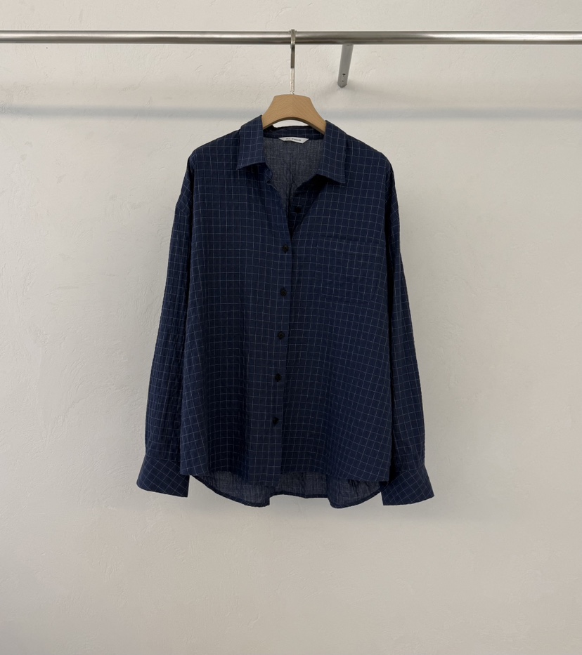 ABLERING東大門直郵26秋季新品真品推薦時尚襯衫蕾絲衫格子ABLE STANDARD/ABLERING襯衫/蕾絲衫圖色2深藍色