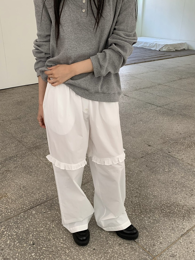 LOVE MY SANTA韓國直郵女裝新品人氣真品休閑褲褶邊紐扣Santa/LOVE MY SANTA休閑褲圖色2白色