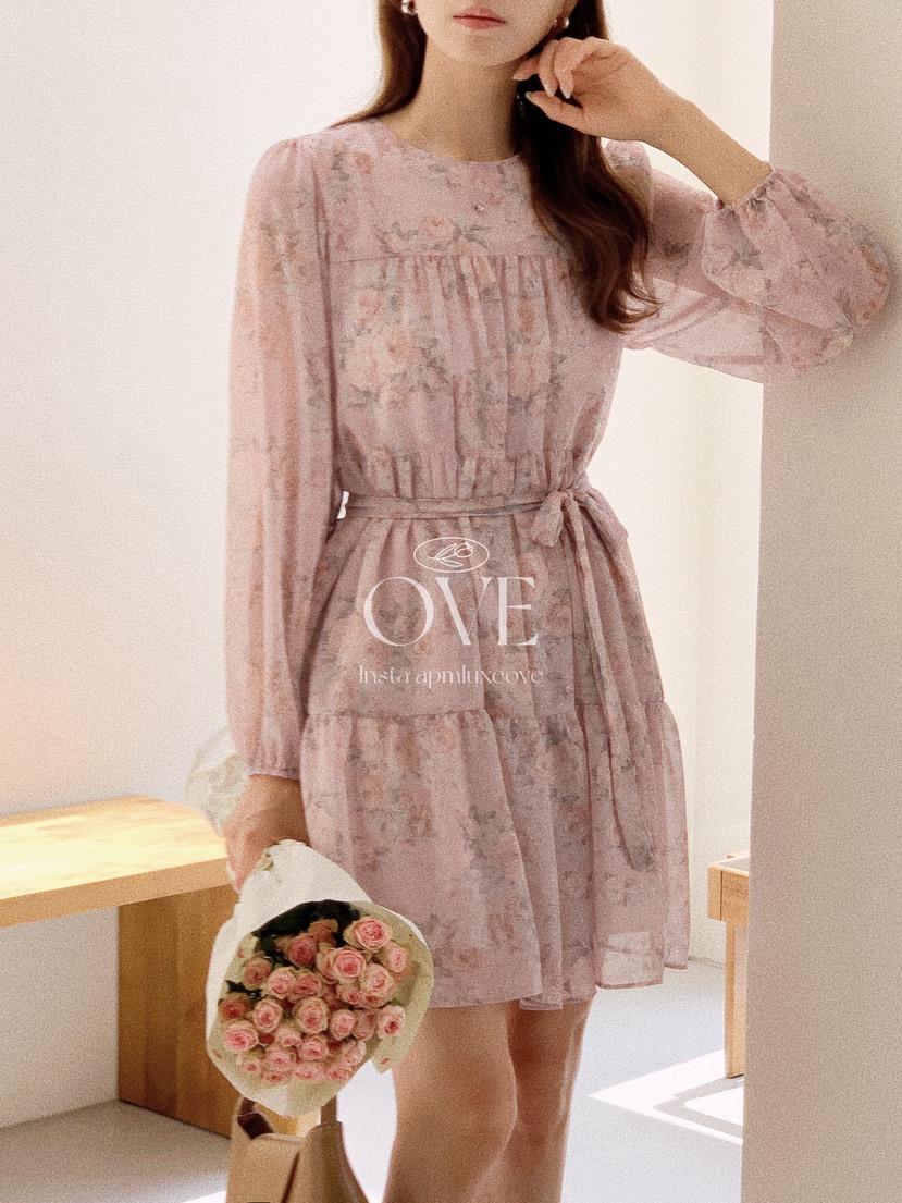 OVE韓國代購女裝新款休閑推薦時尚熱賣真品人氣連衣裙含腰帶OVE連衣裙