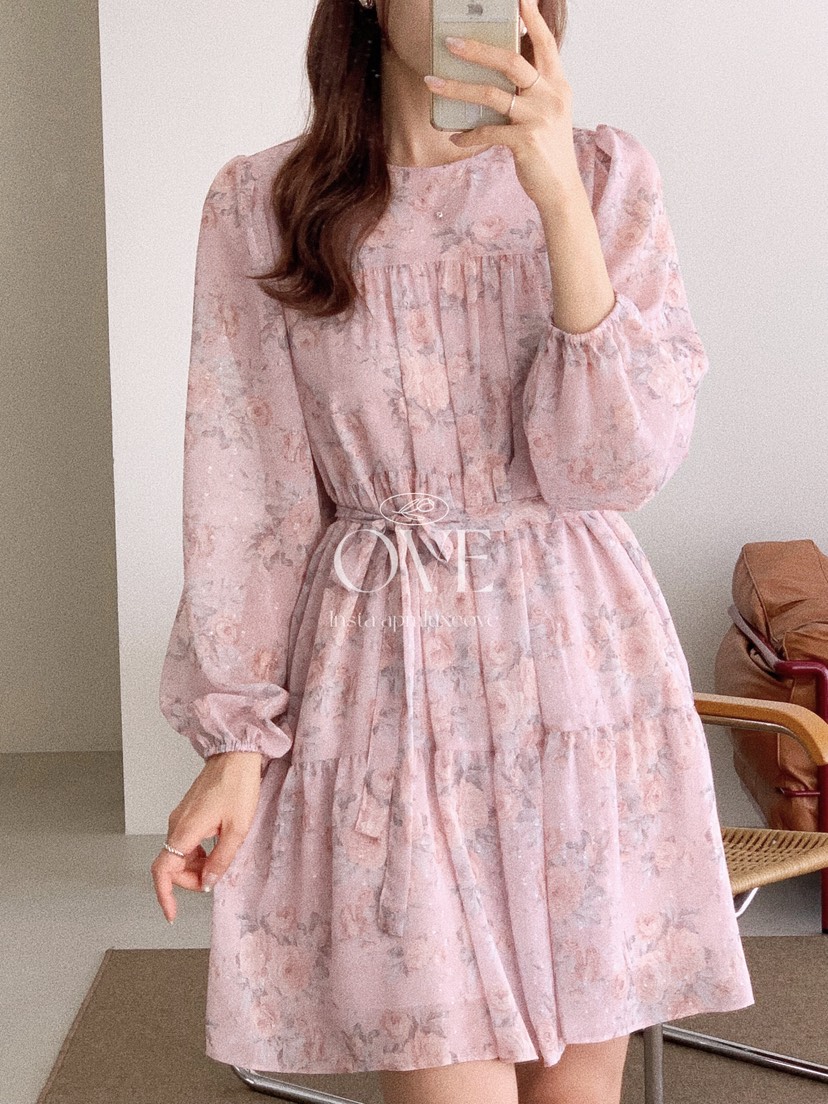 OVE韓國代購女裝新款休閑推薦時尚熱賣真品人氣連衣裙含腰帶OVE連衣裙