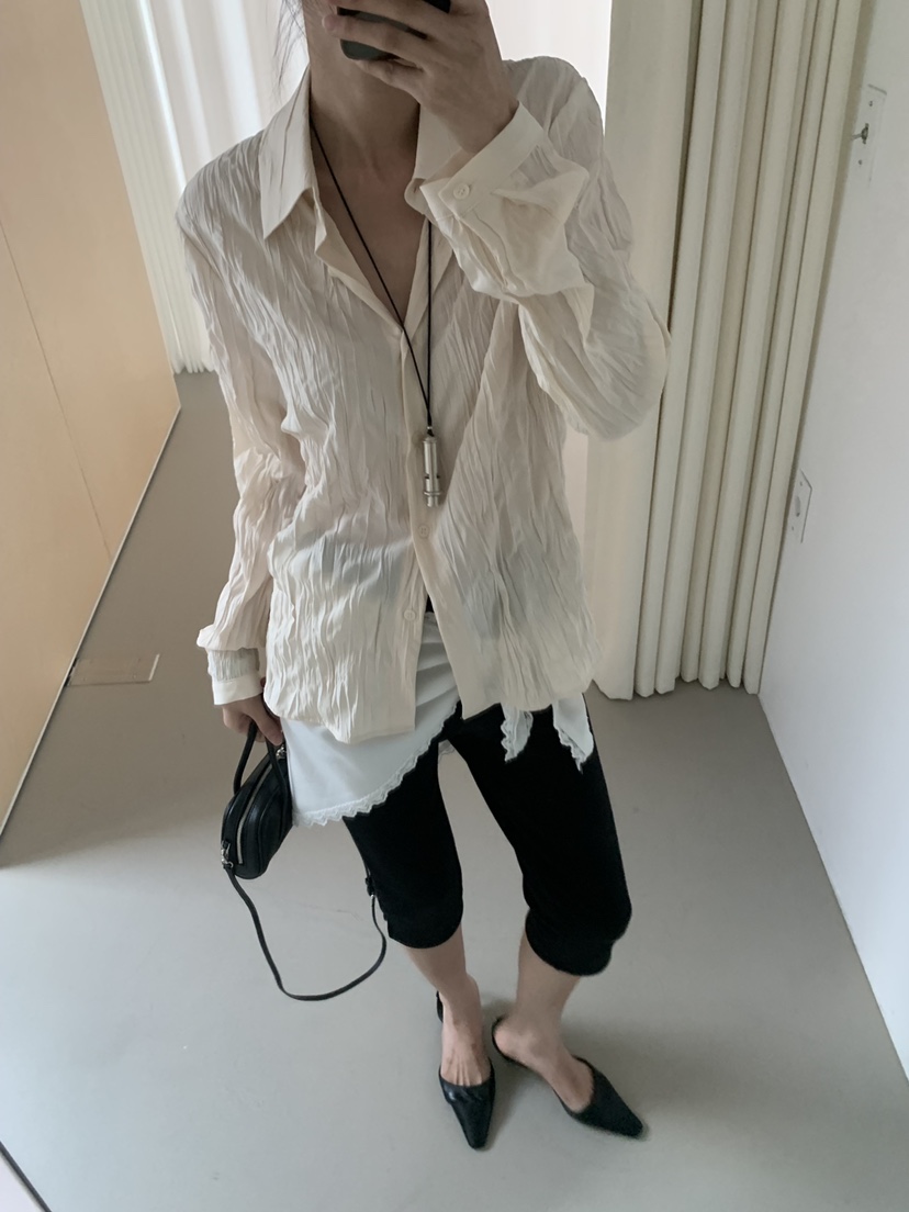 TRUE韓國直郵26秋冬新款時尚真品休閑熱賣襯衫蕾絲衫褶皺TRUE襯衫/蕾絲衫