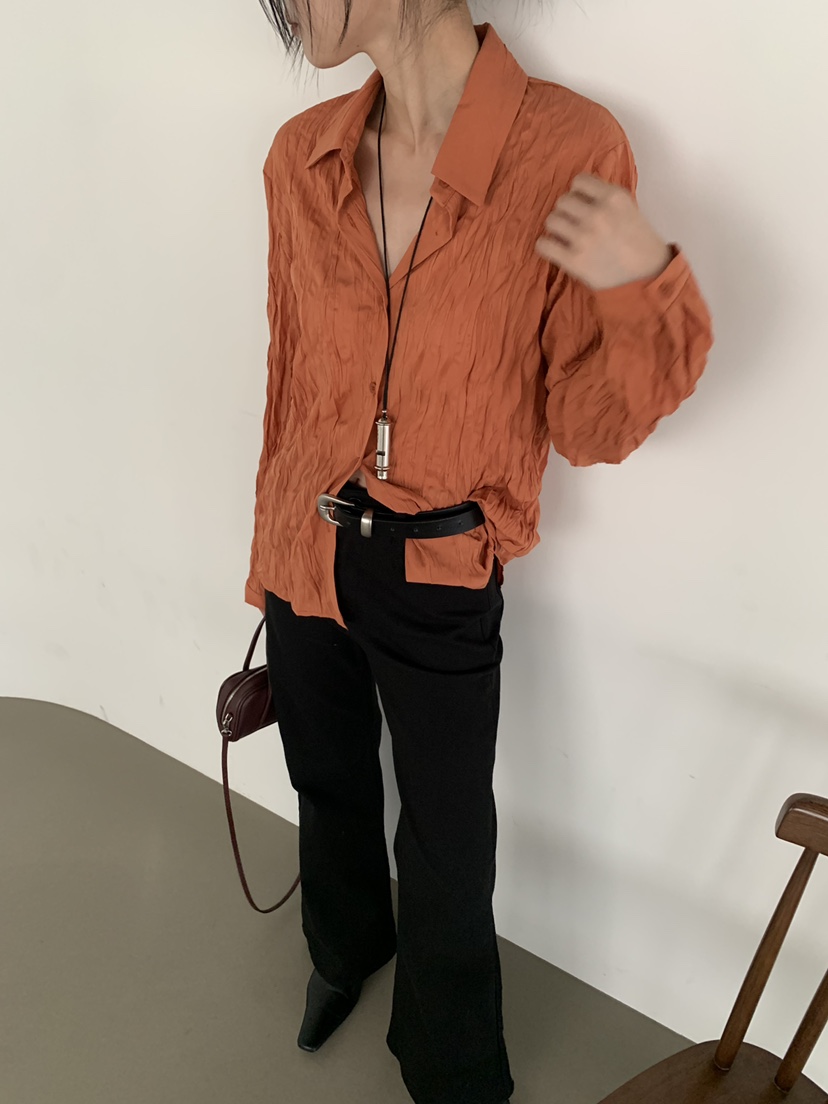 TRUE韓國直郵26秋冬新款時尚真品休閑熱賣襯衫蕾絲衫褶皺TRUE襯衫/蕾絲衫