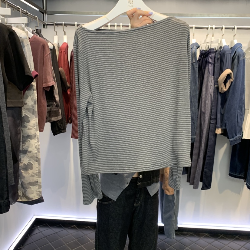 OUS/INCH-L韓國代購女裝新款真品熱賣推薦休閑長袖T恤船領OUS/INCH長袖T恤圖色2