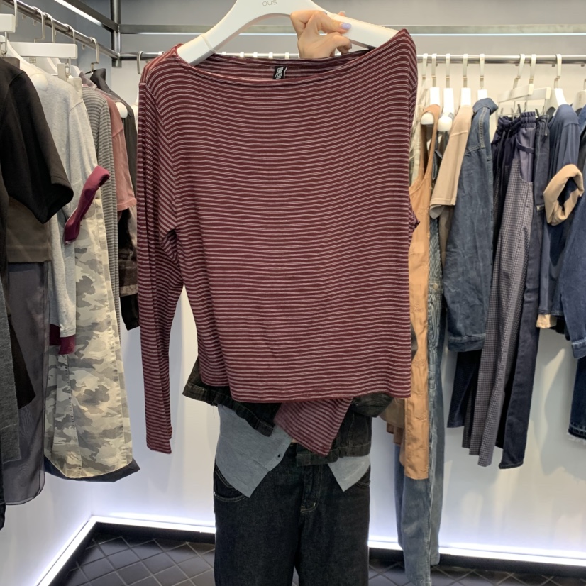 OUS/INCH-L韓國代購女裝新款真品熱賣推薦休閑長袖T恤船領OUS/INCH長袖T恤圖色3