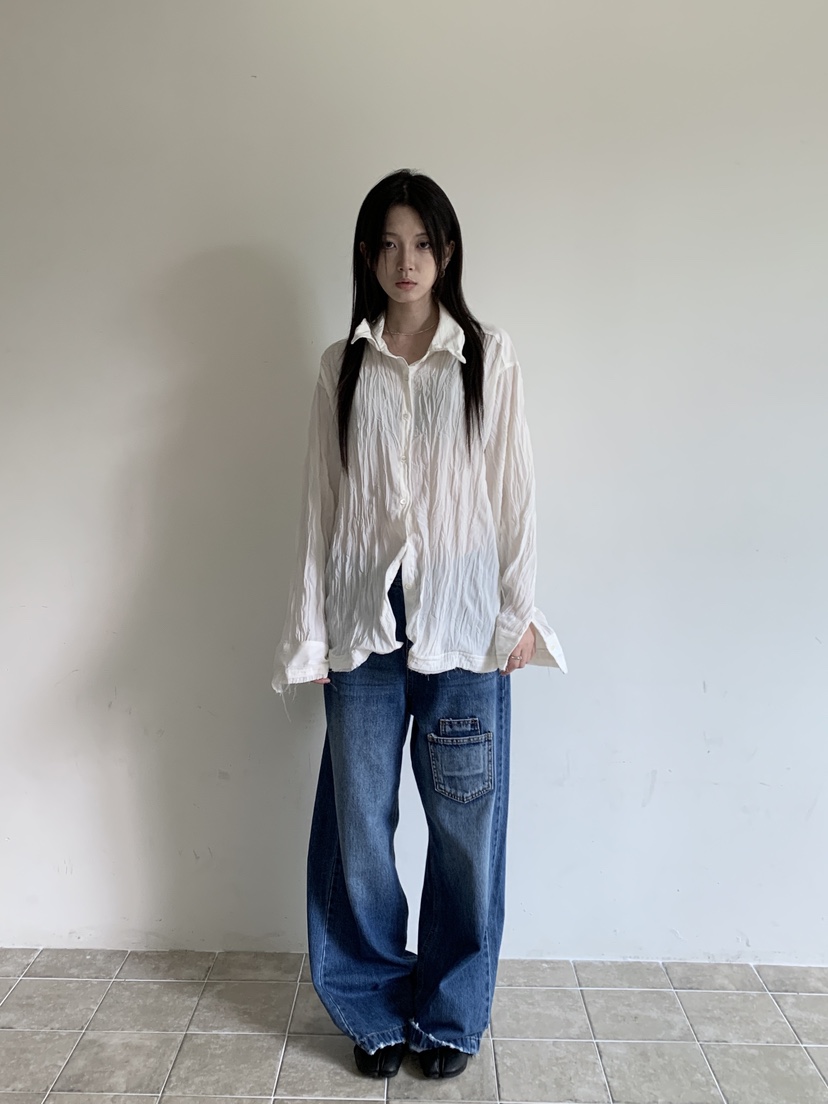 VERNIMENT韓國直郵女裝新品時尚休閑人氣推薦襯衫蕾絲衫褶皺VERNIMENT襯衫/蕾絲衫