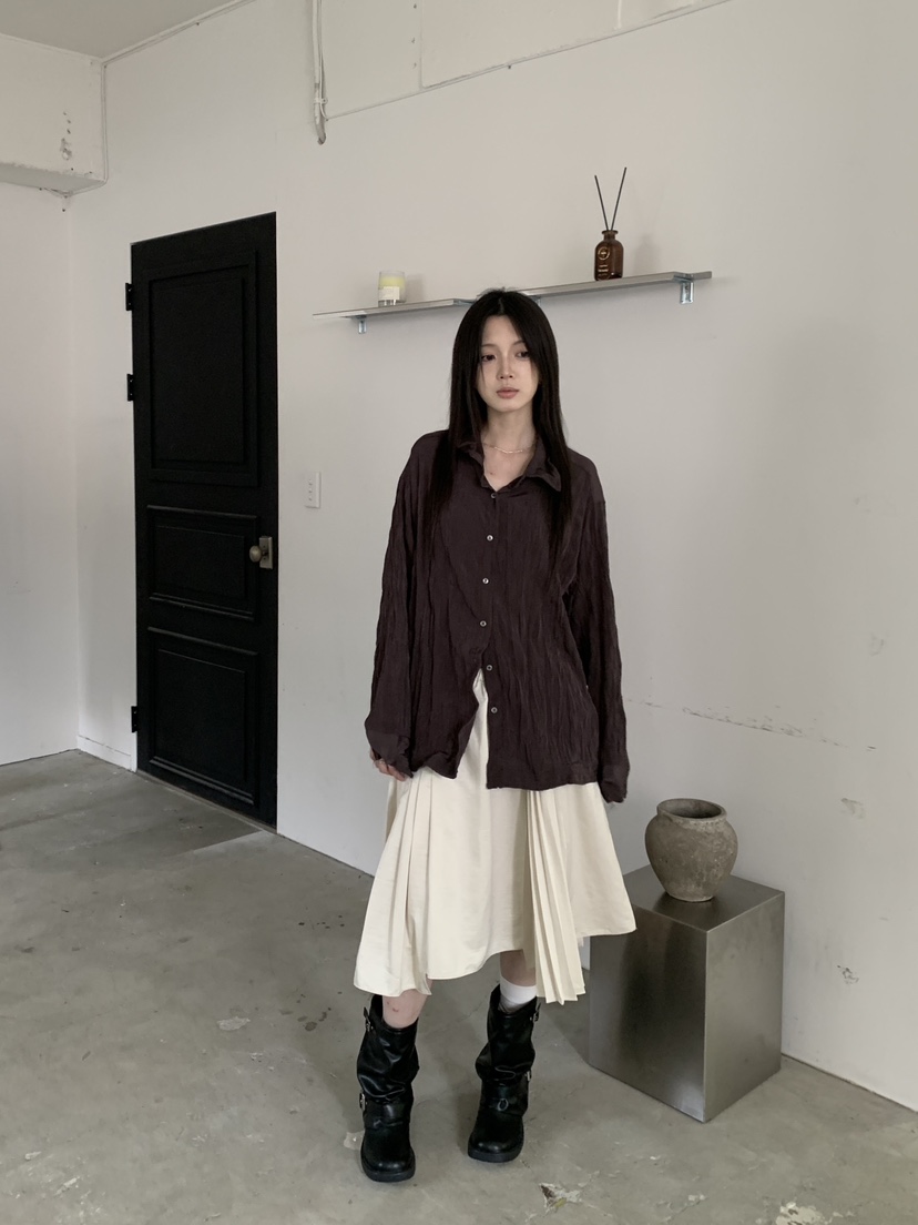 VERNIMENT韓國直郵女裝新品時尚休閑人氣推薦襯衫蕾絲衫褶皺VERNIMENT襯衫/蕾絲衫