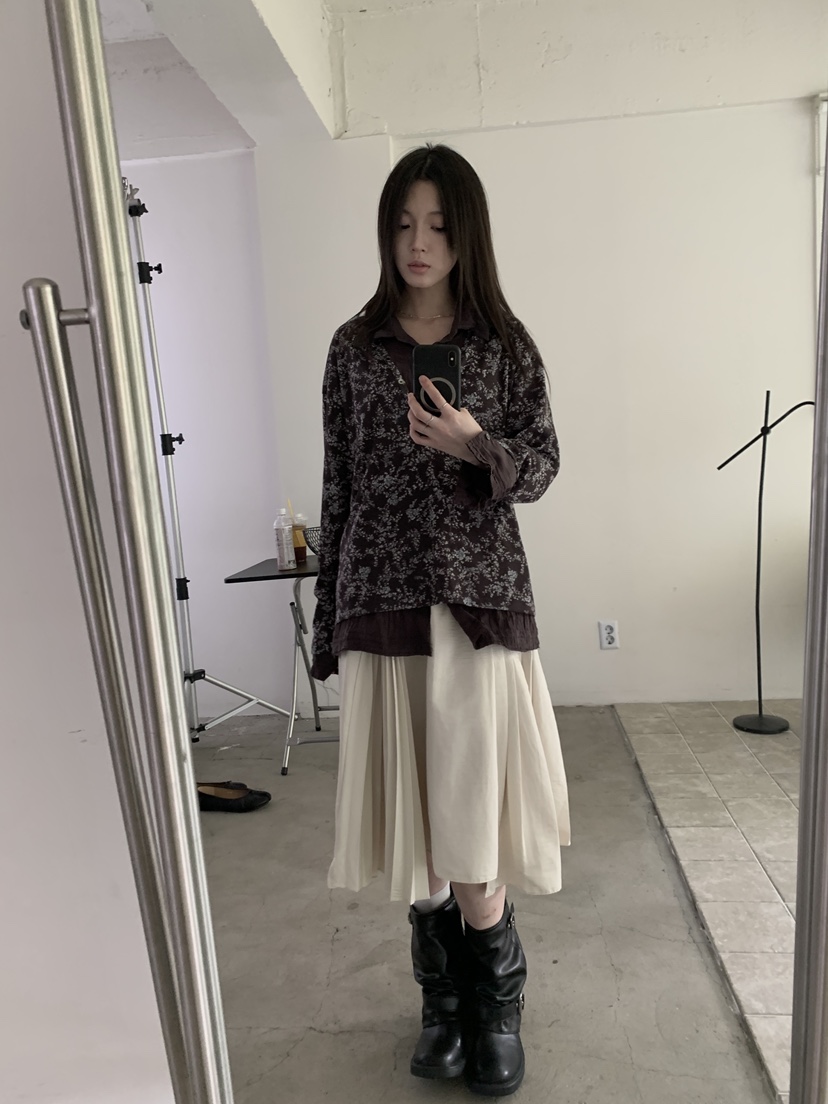 VERNIMENT東大門直郵女裝新款人氣時尚推薦長袖T恤花朵紐扣VERNIMENT長袖T恤