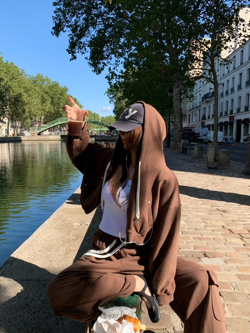 REVE CITE-L韓國直郵26秋季新款人氣衛衣拉鏈連帽衫復古短款REVE CITE-L衛衣