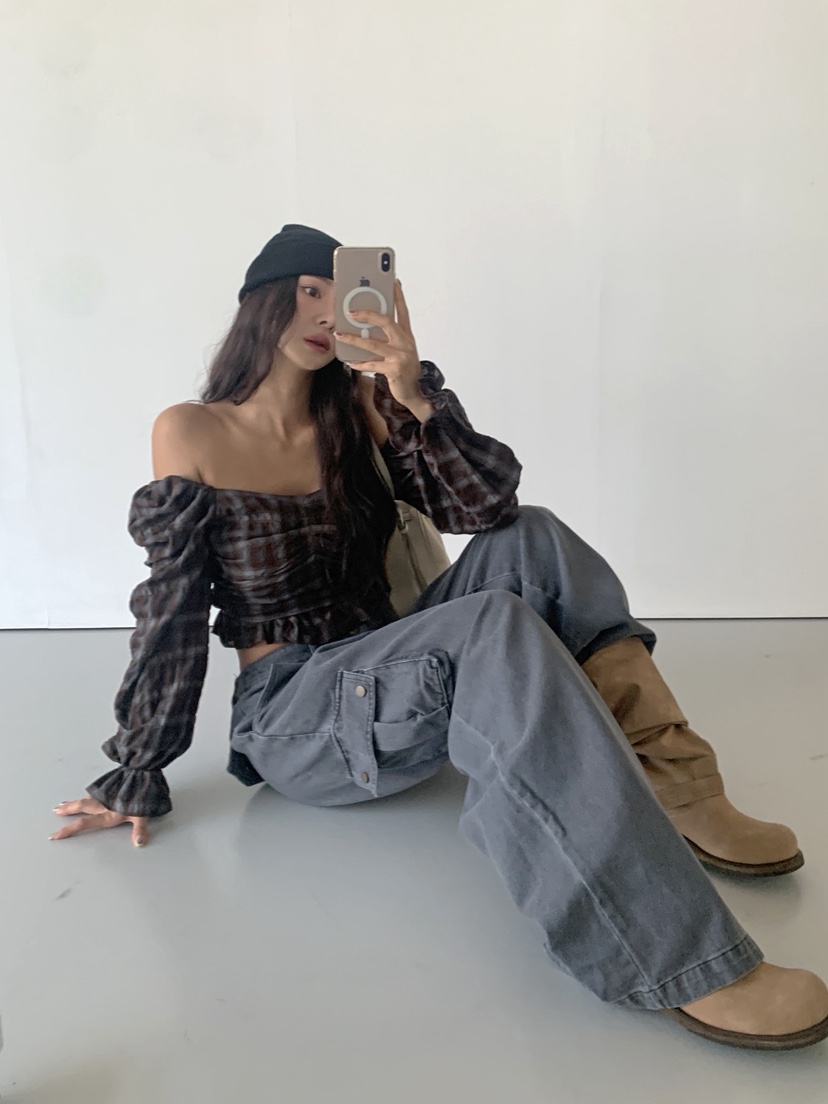 VERANDA韓國代購女裝新款時尚熱賣休閑人氣推薦牛仔褲工裝褲VERANDA牛仔褲