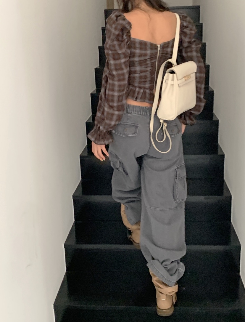 VERANDA韓國代購女裝新款時尚熱賣休閑人氣推薦牛仔褲工裝褲VERANDA牛仔褲