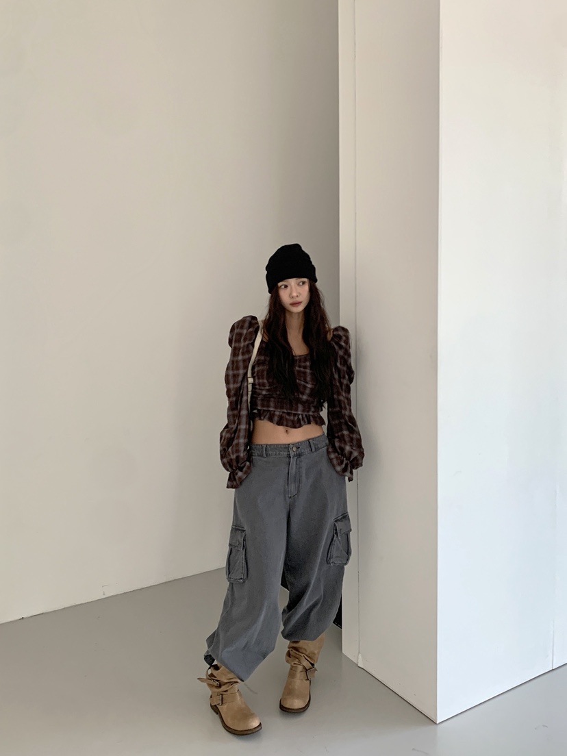 VERANDA韓國代購女裝新款時尚熱賣休閑人氣推薦牛仔褲工裝褲VERANDA牛仔褲