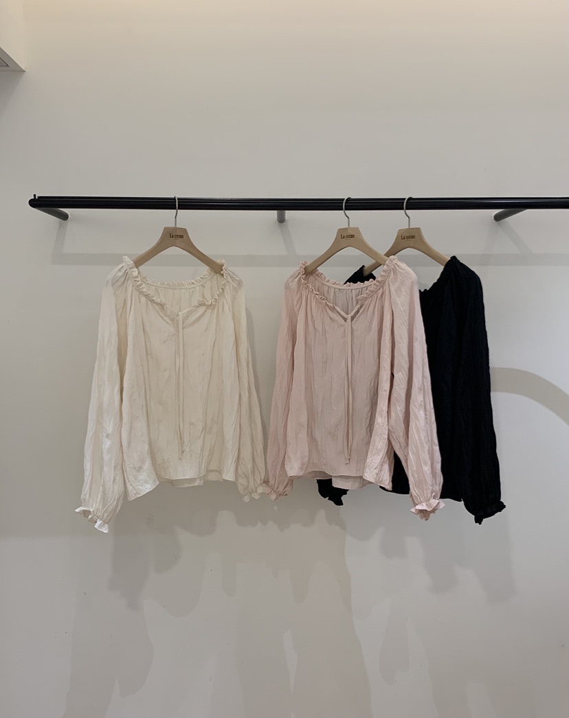 LA CREME東大門直郵女士新品熱賣休閑真品襯衫蕾絲衫褶皺LA CREME襯衫/蕾絲衫