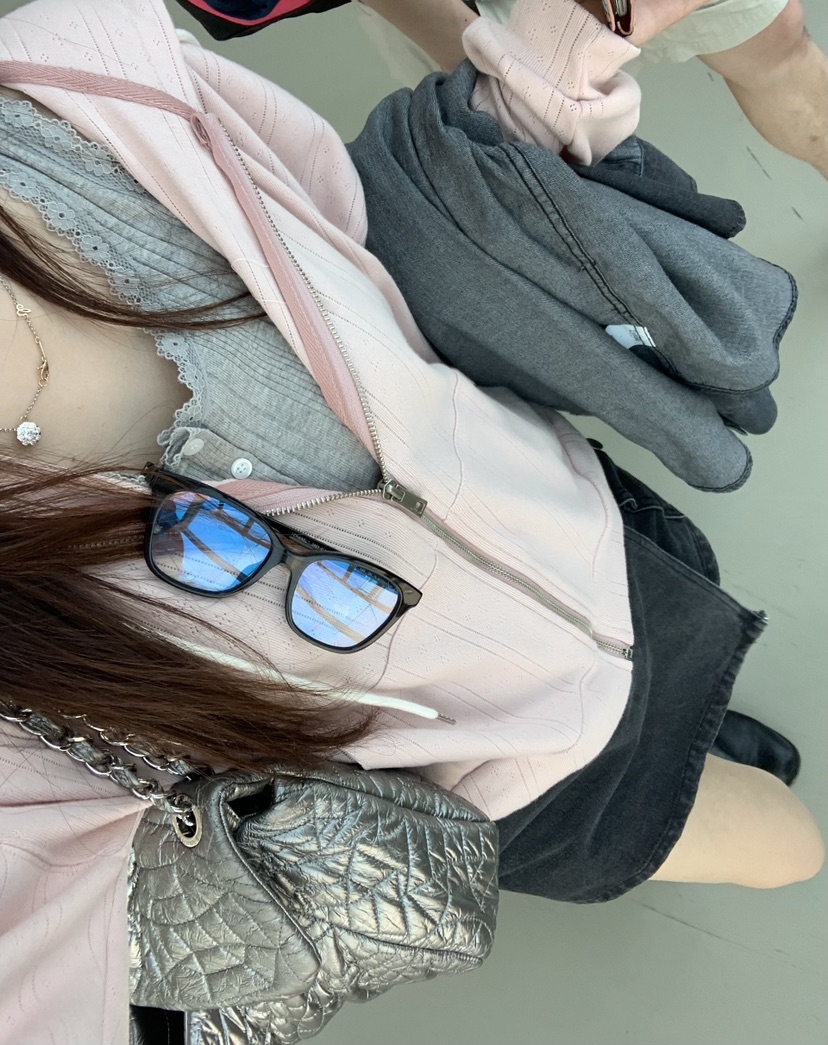 LA CREME東大門實拍女裝新款真品推薦衛衣拉鏈連帽衫提花LA CREME衛衣