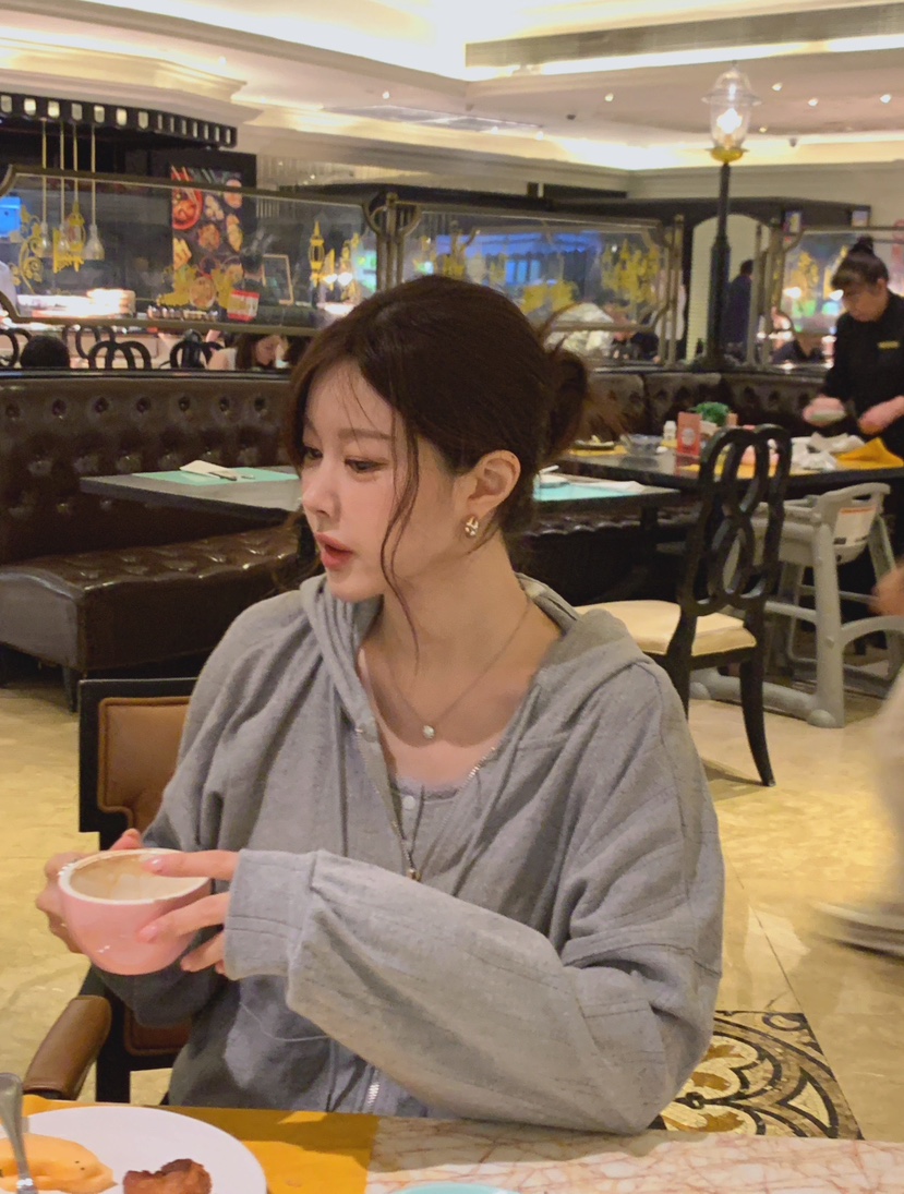 LA CREME東大門實拍女裝新款真品推薦衛衣拉鏈連帽衫提花LA CREME衛衣