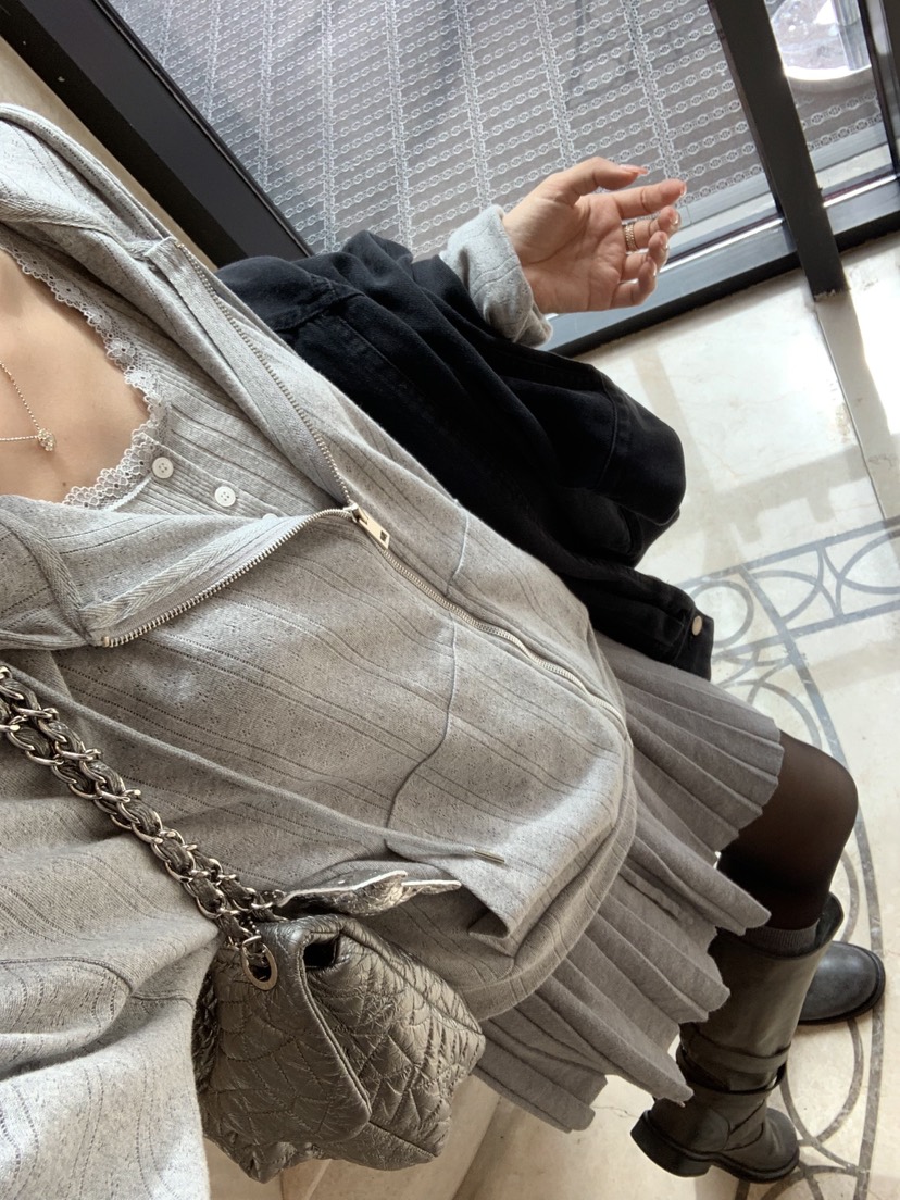 LA CREME東大門實拍女裝新款真品推薦衛衣拉鏈連帽衫提花LA CREME衛衣