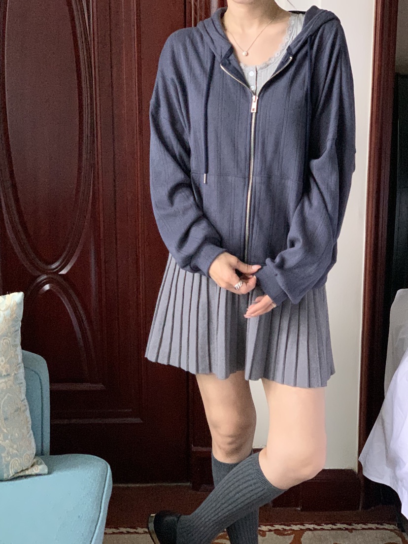 LA CREME東大門實拍女裝新款真品推薦衛衣拉鏈連帽衫提花LA CREME衛衣