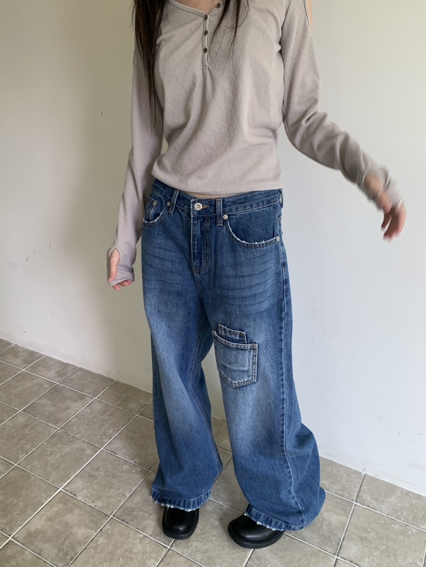 VERNIMENT韓國代購女裝新款真品推薦人氣休閑時尚牛仔褲口袋VERNIMENT牛仔褲