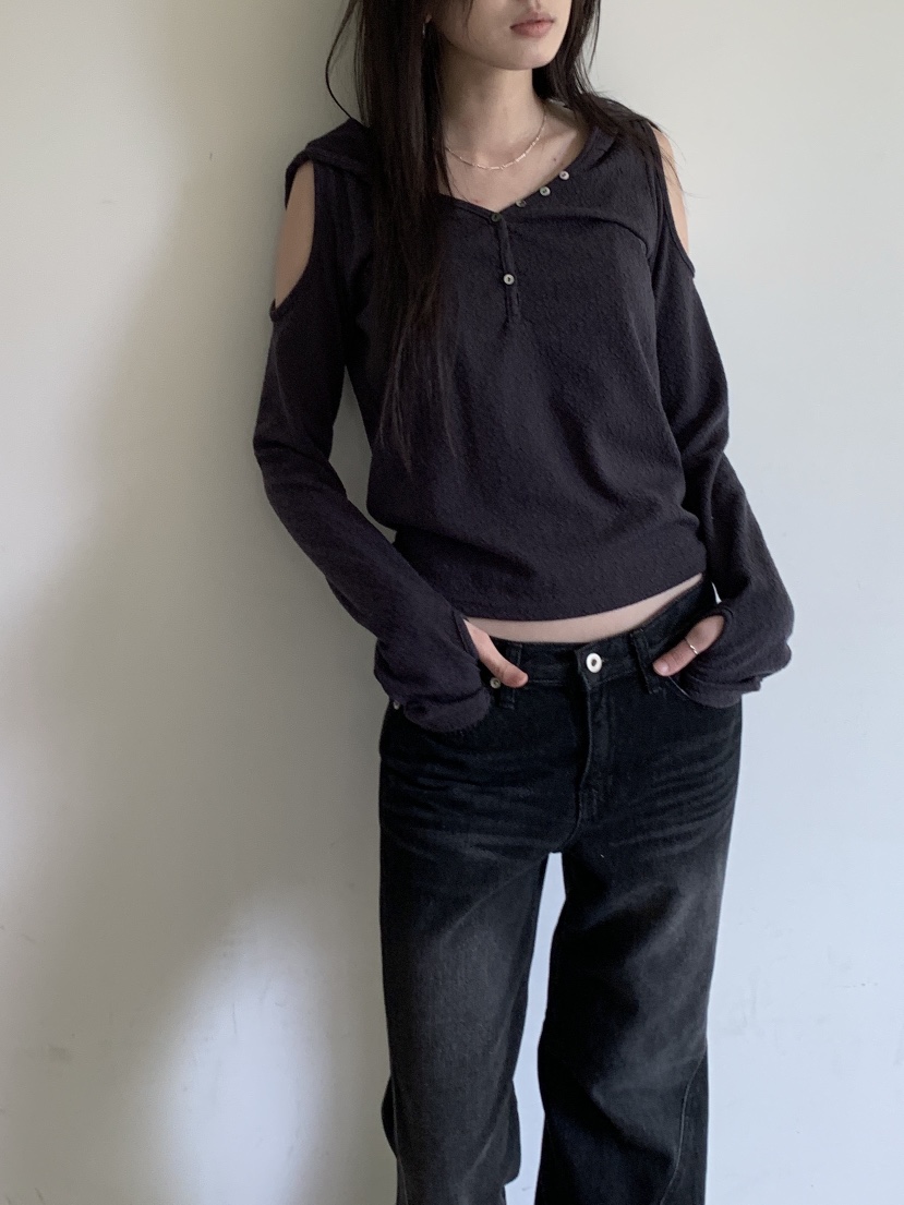VERNIMENT東大門直郵女士新款推薦長袖T恤連帽衫保暖紐扣VERNIMENT長袖T恤