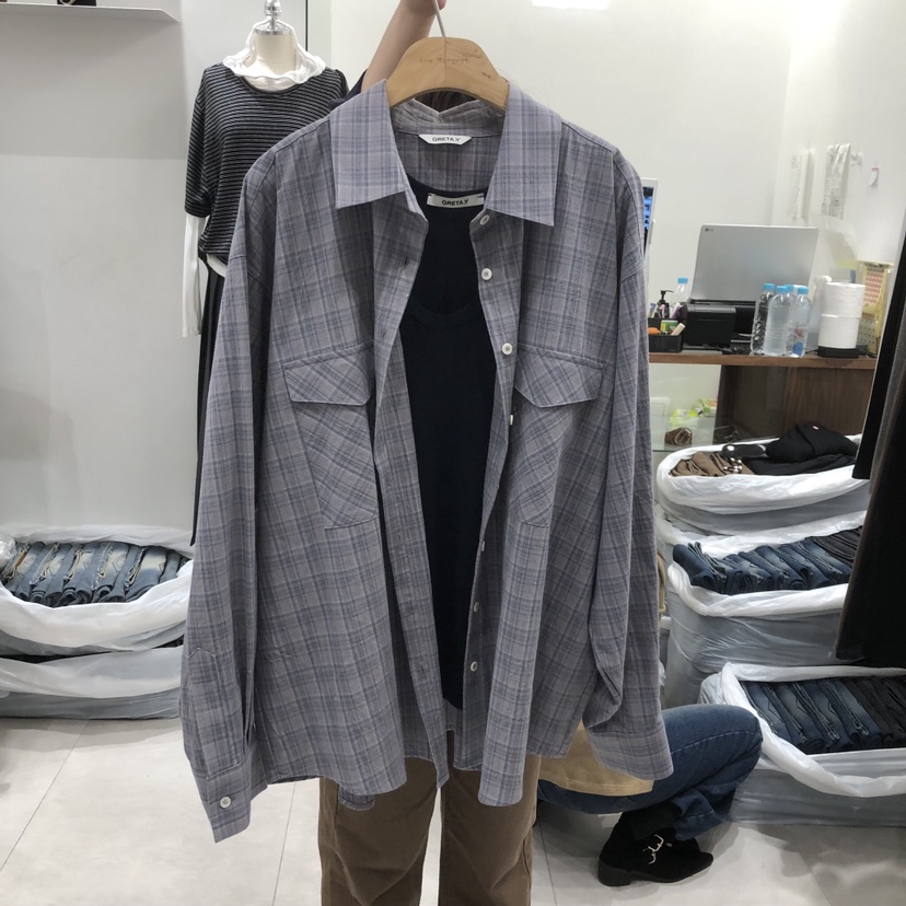 ANN MARGRET東大門實拍26秋冬新品休閑襯衫蕾絲衫不含內搭格子GRETA.Y襯衫/蕾絲衫