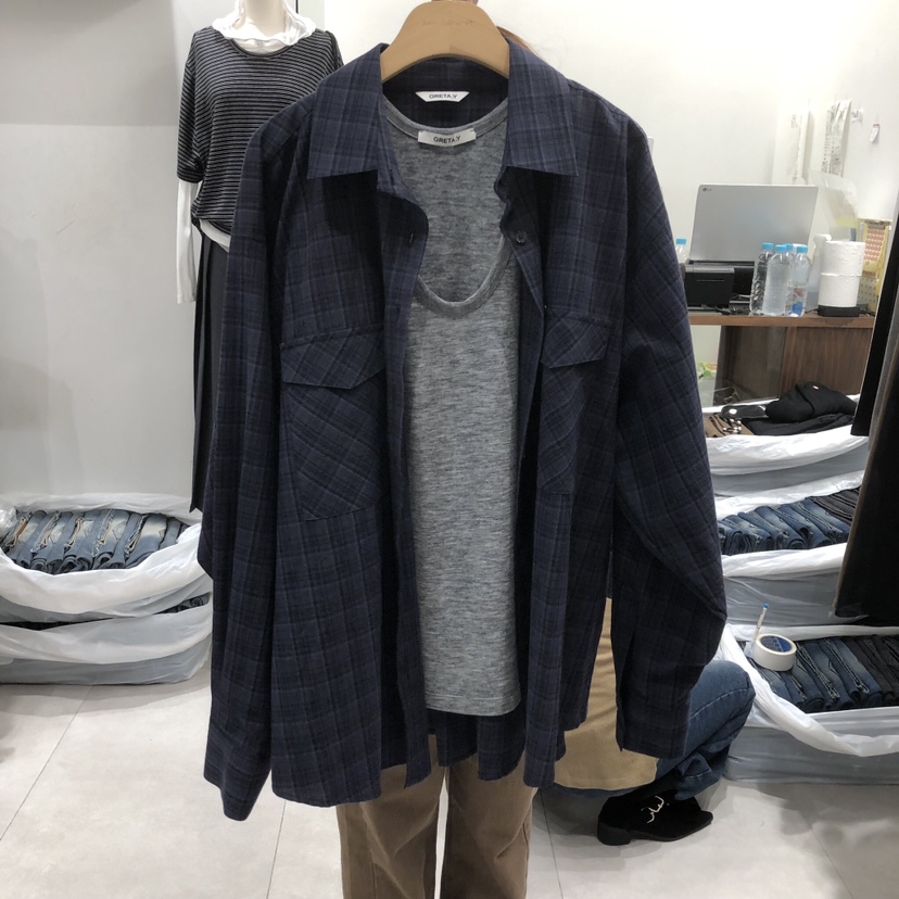 ANN MARGRET東大門實拍26秋冬新品休閑襯衫蕾絲衫不含內搭格子GRETA.Y襯衫/蕾絲衫圖色2