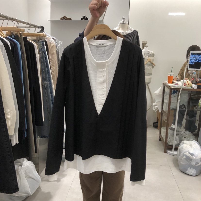 ANN MARGRET韓國代購女士新款時尚襯衫蕾絲衫褶裥GRETA.Y襯衫/蕾絲衫圖色2