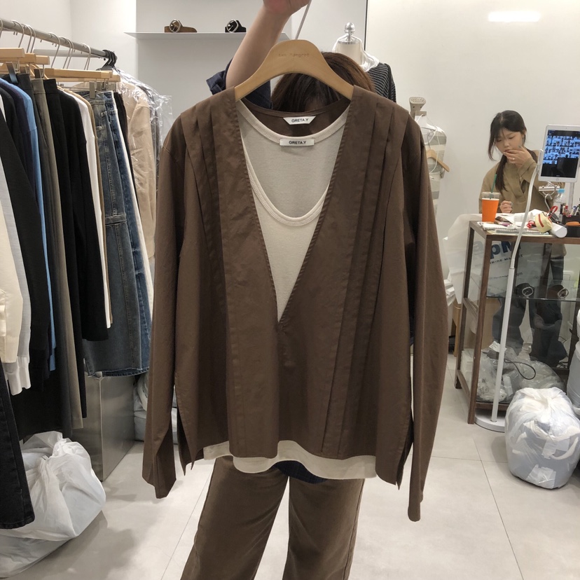 ANN MARGRET韓國代購女士新款時尚襯衫蕾絲衫褶裥GRETA.Y襯衫/蕾絲衫圖色3