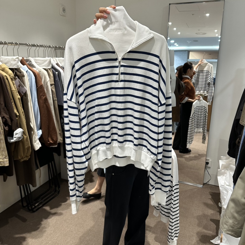 OVERTAKE韓國直郵女裝新品熱賣休閑推薦時尚真品衛衣條紋OVERTAKE衛衣圖色3藍色