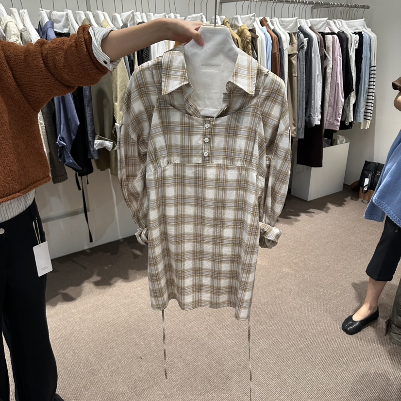 OVERTAKE韓國代購女裝新品人氣時尚推薦休閑真品連衣裙格紋OVERTAKE連衣裙