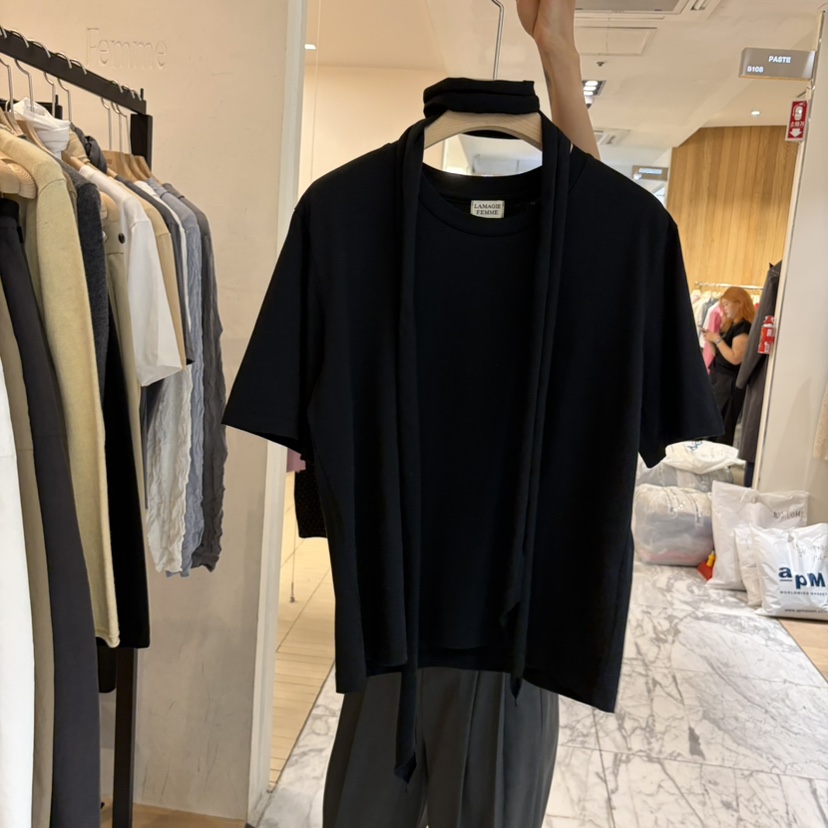 LA MAGIE FEMME東大門直郵女士新品時尚休閑推薦T恤含飄帶Lamagie FemmeT恤圖色4