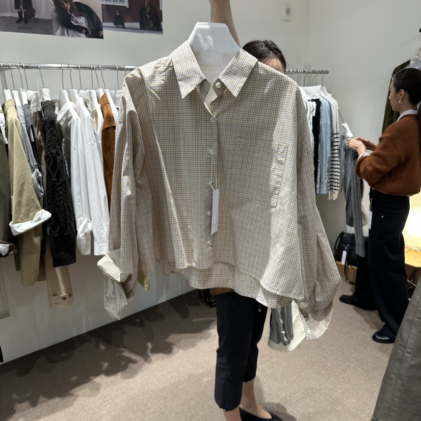 OVERTAKE東大門直郵26秋冬新品熱賣真品人氣襯衫蕾絲衫格紋OVERTAKE襯衫/蕾絲衫圖色2