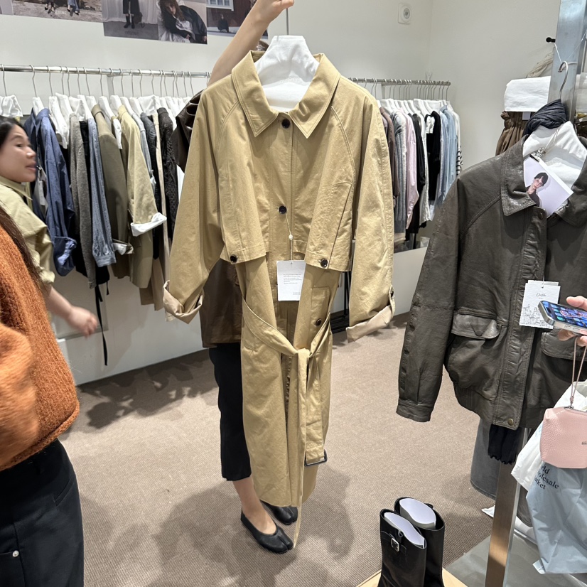 OVERTAKE韓國代購26秋季新品休閑真品人氣長款風衣含腰帶OVERTAKE長款風衣圖色2