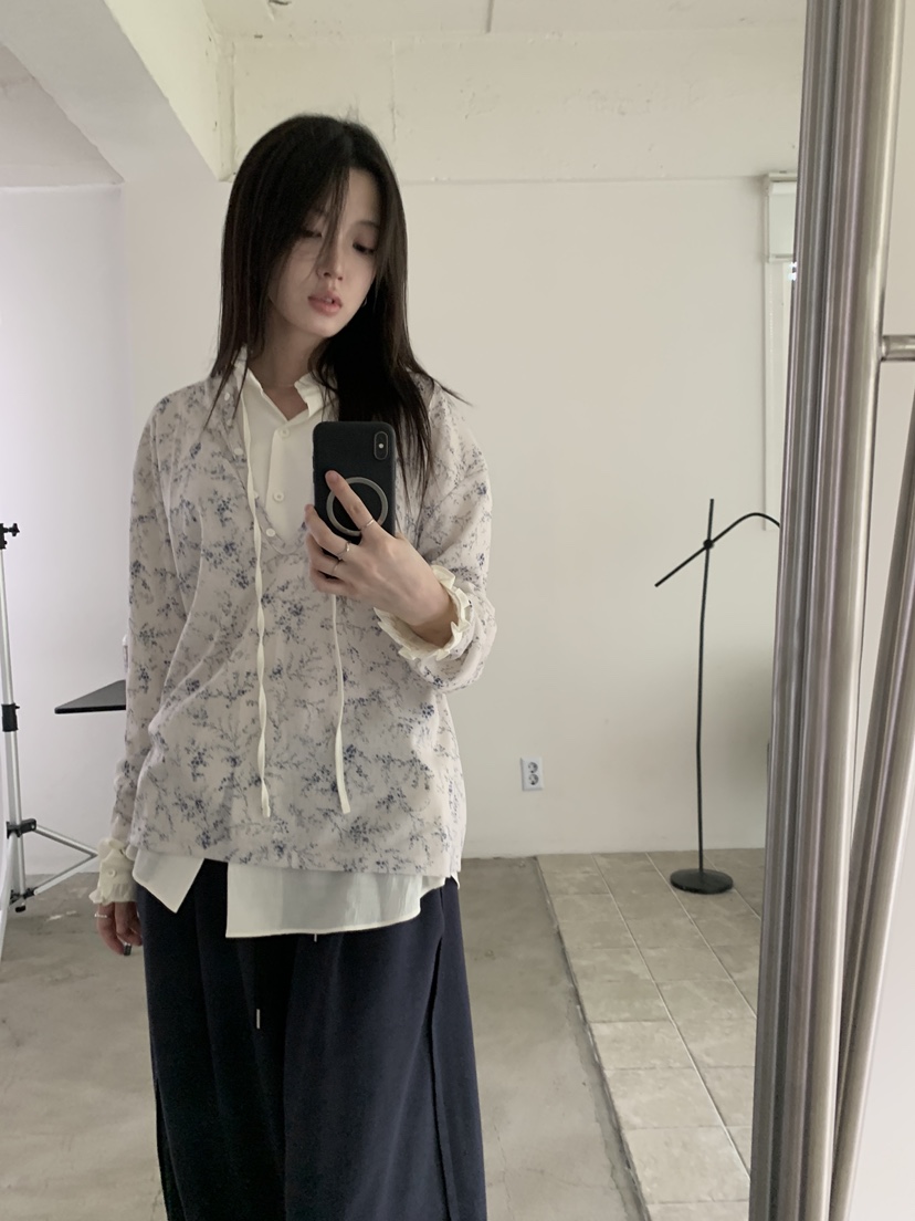 ENHANCE韓國代購26秋季新款人氣休閑推薦長袖T恤花朵紐扣ENHANCE/HOPESMORE長袖T恤