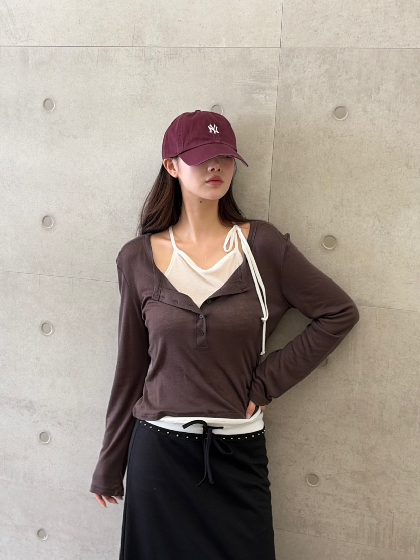 N BROWN東大門實拍女士新品人氣時尚推薦真品長袖T恤天絲N BROWN長袖T恤