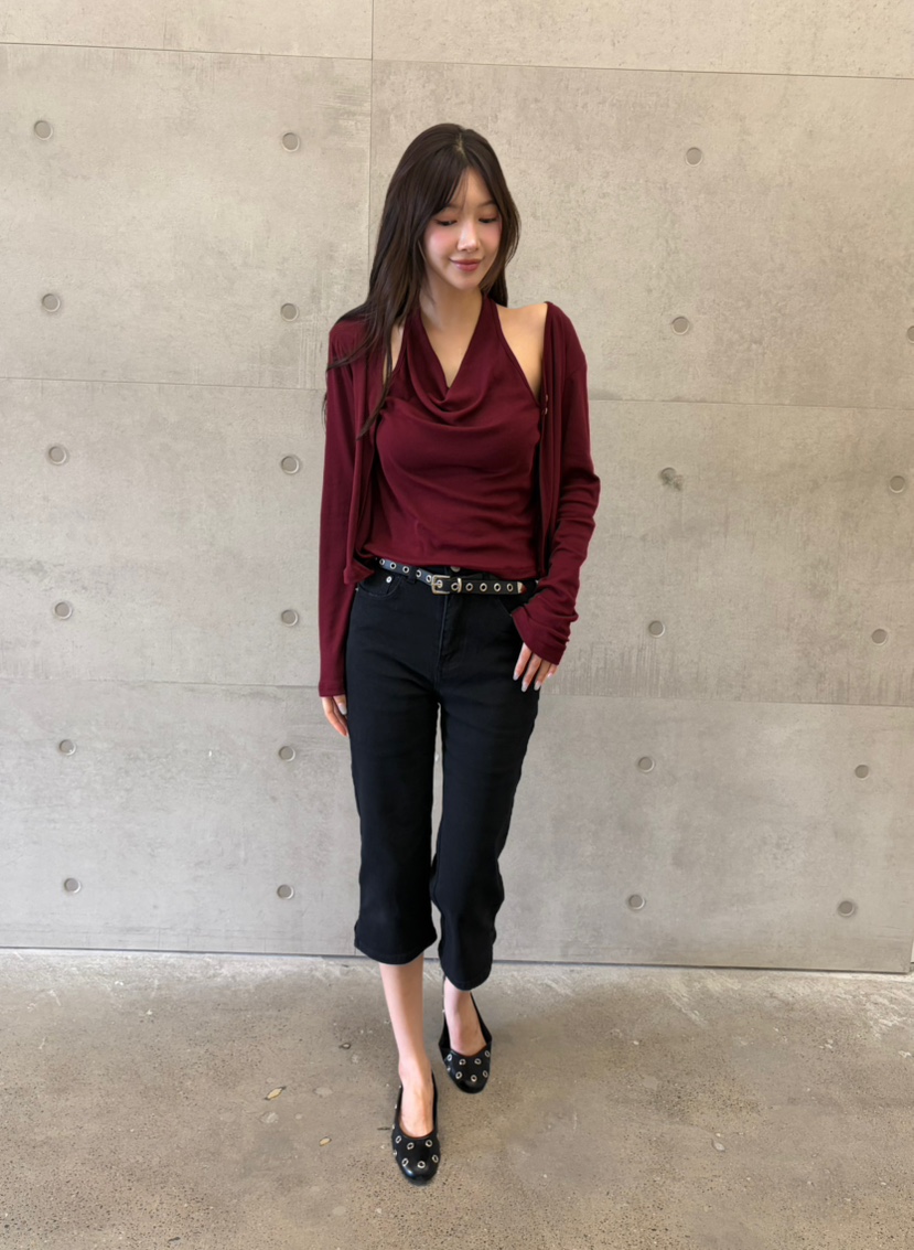 N BROWN東大門實拍26秋季新款休閑推薦熱賣長袖T恤露背開衫N BROWN長袖T恤