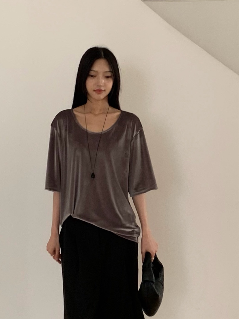LOGON韓國代購女裝新款真品人氣時尚熱賣休閑推薦T恤天鵝絨LOGONT恤