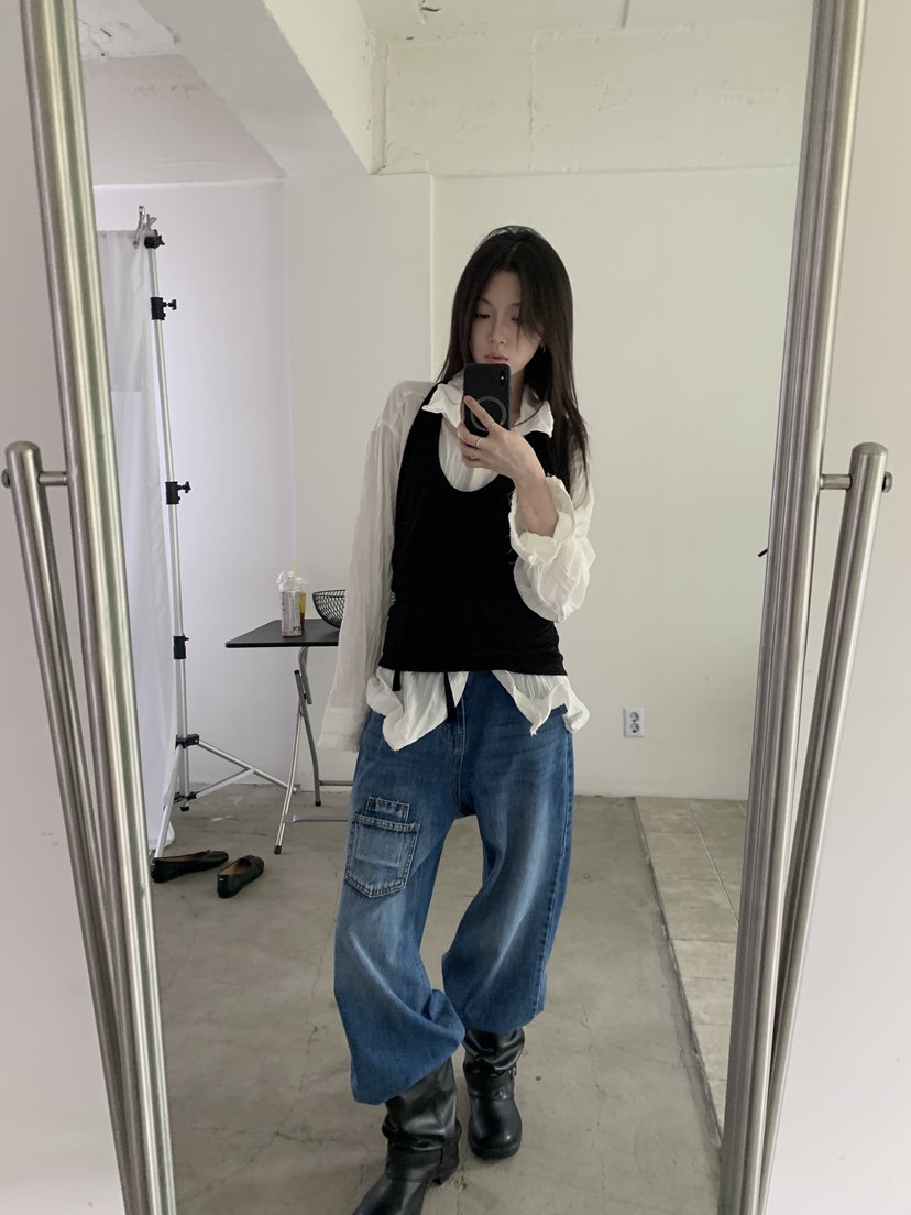 ENHANCE東大門實拍女士新款時尚推薦熱賣人氣休閑牛仔褲口袋ENHANCE/HOPESMORE牛仔褲