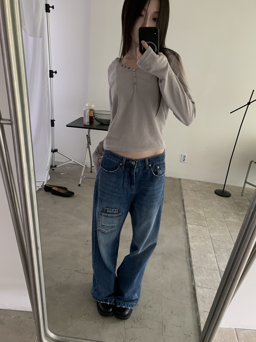 ENHANCE東大門實拍女士新款時尚推薦熱賣人氣休閑牛仔褲口袋ENHANCE/HOPESMORE牛仔褲